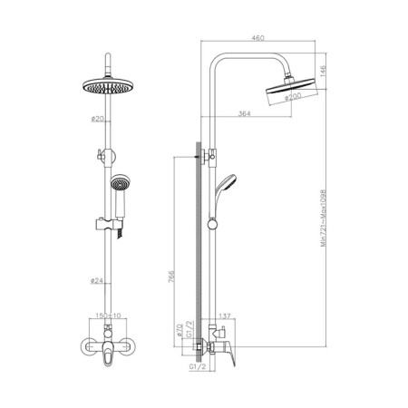 The shower mixer Decoroom DR21070, single -leaf, without spout, watering can, tropical shower, chrome 770450-1