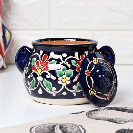 Sugar of Rishtan ceramics "Flowers", 1 l, blue-6