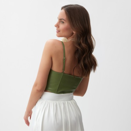 Women's leather corset, mist, p. L, khaki-5