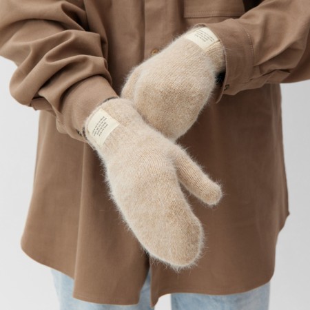 Women's mittens MIST with rabbit wool, rr 22 cm, col. coffee
