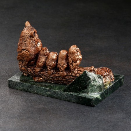 Souvenir "Owls on a log", 8x12x7 cm, coil, gypsum-2
