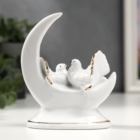 Souvenir ceramics "White pigeons with a month" with gold, rhinestones 12 cm-3