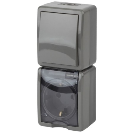 Block outlet+off. Verta. IP54, 16A (10AX) -250V, OU, Era Expert, Gray