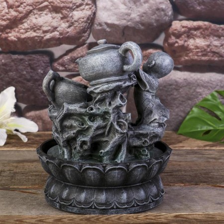 Table fountain with backlight "Little Buddha with a teapot" 25x19.5x19.5 cm-5