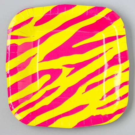 Disposable plate plate square "zebra" pink, 16.5x16.5 cm-1