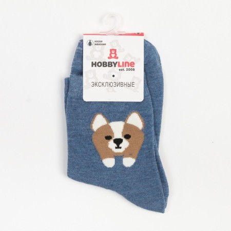 Women's socks "Corgi 3D", jeans color, size 36-40-4