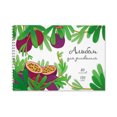 Album for drawing A4, 30 sheets, block 120 g/m², on spirals, Erichkrause "Juicy Fruits", 100% whiteness, a perforation for separation, solid substrate