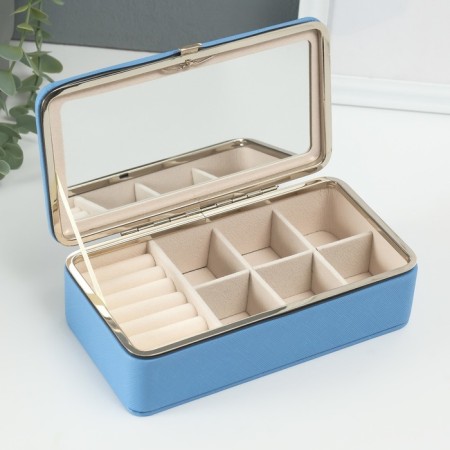 Casket to the leatherette for jewelry "Small ripples" blue-blue 10x18x6 cm-1