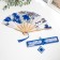 Fan bamboo, textiles h = 21 cm bend, with a brush "flowers" in a box, white-blue