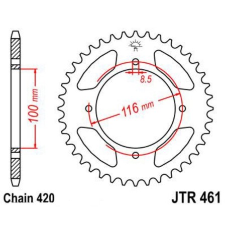 The rear driven star JTR461 for a steel motorcycle, chain 420, 51 teeth