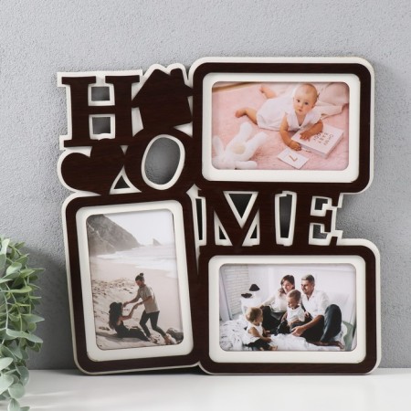 Photo frame LHDF "Home" 33x33 in 3 photos 10x15 cm, col. Wenge-white (plastic screen)