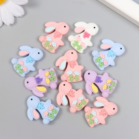 Decor for creativity Plastic "Bunny with a bow in colors" MIX 2.9x2.4 cm