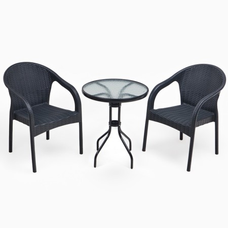 Set of garden furniture: table + 2 stools, plastic, anthracite, maximum load 120 kg