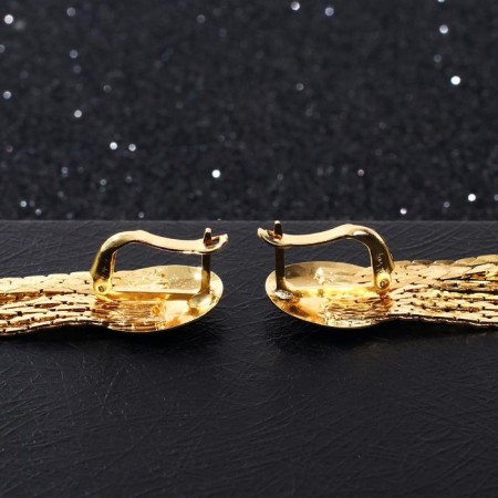 Earrings hanging "Hollywood" oval and threads, color gold, 7 cm-1