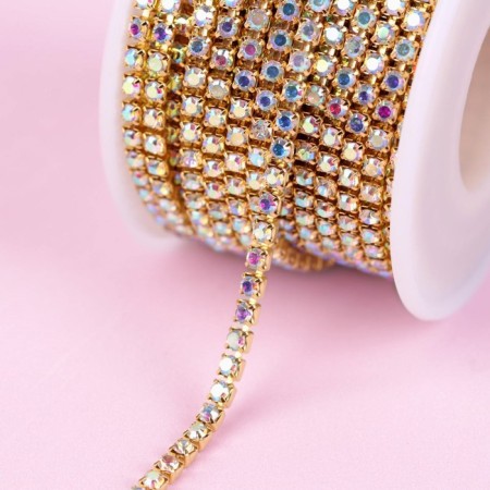 Chain with rhinestones, with holography, metal, glass, 2.5 mm, 9 ± 1 m, gold color-3