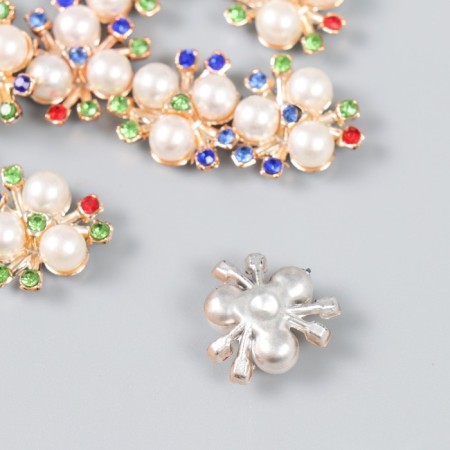 Decor for creativity plastic "3 pearls with colored rhinestones" set of 12 pcs 2x2 cm-2