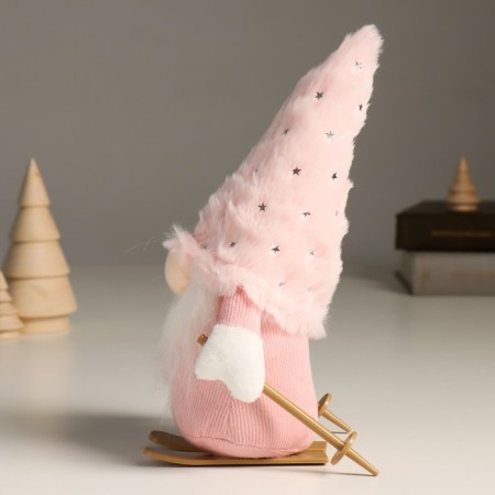 Interior doll "Dwarf in pink with ski skiing" 24 cm-1
