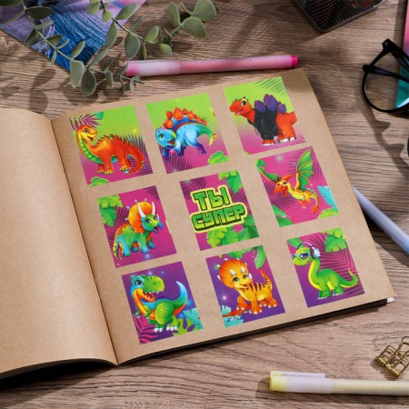 Paper stickers "dinosaurs", with coloring on the back, 11 x 15.5 cm-4