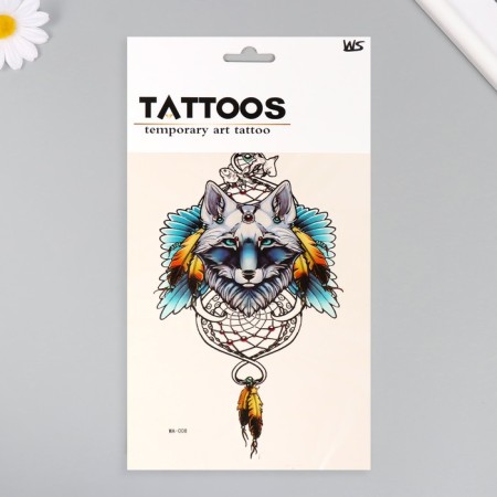 Tattoo on the body color "Wolf - Keeper of Dreams" 26.1x14.6 cm