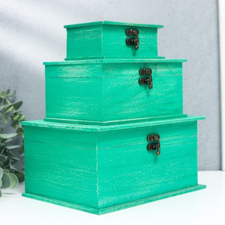 Casket wood rectangle board (set 3 pcs) green 20.5x10x15 cm-1