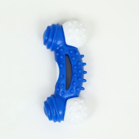 Two -layer toy (hard and soft plastic) "curved bone", 13 cm blue-1