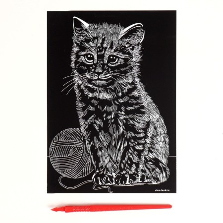 Engraving "cat" with a metallic effect "silver" A5-2