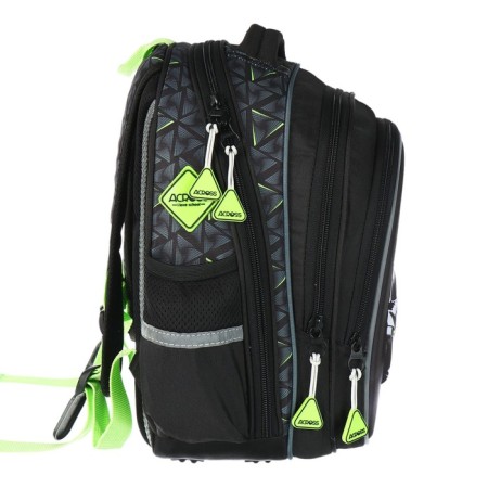 School backpack 40x33x15cm, ergonomic back, Across 410, gray/green-3