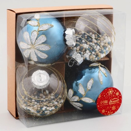 Set of balls plastic D-8 cm, 4 pcs "Vivien" white-blue-1