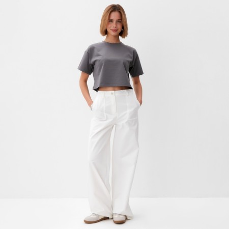 T-shirt shortened female Minaku Oversize Fit: Graphite Color, Rr. 46-2