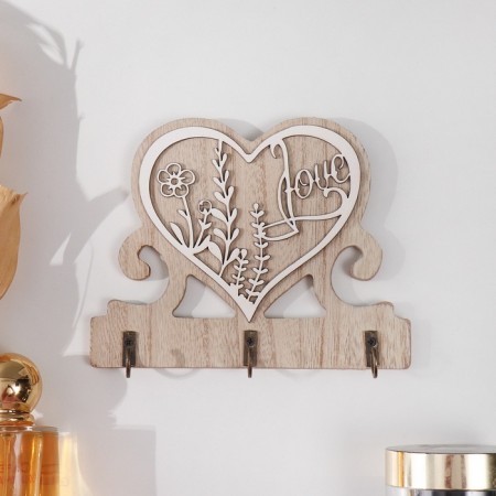 Decorative wood hooks "openwork heart with plants" 2.5x14.5x11.5 cm