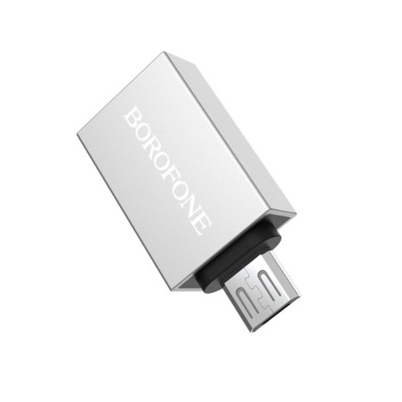Adapter Borofone BV2, USB - microUSB, silver-1