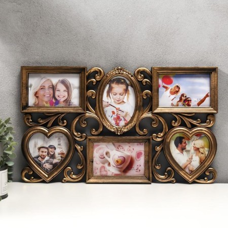 Photo frame plastic in 6 photos 10x15, 10x10 cm "curls" gold 31.5x53 cm
