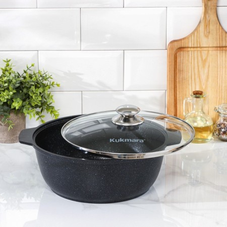 Frying, 4 l, d = 28 cm, h = 10.5 cm, glass cover, anti -stick coating, color dark marble-1