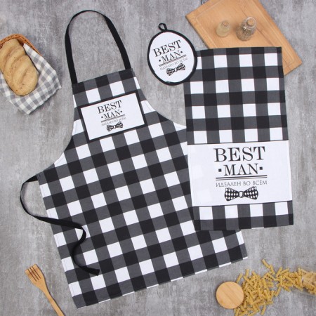 Kit. Set 3 Ave. "Best Man Black" apron 70x60 cm, g. 20x20 cm, canvases 35x60cm