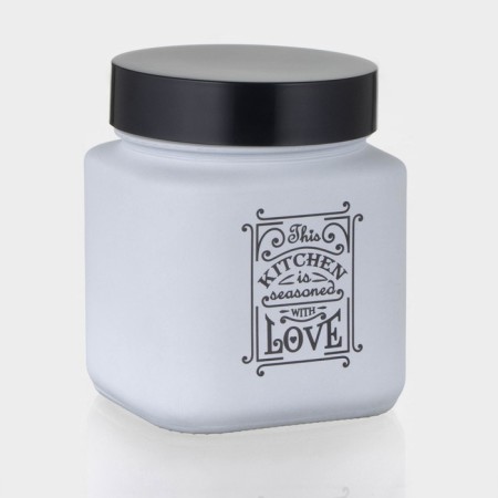 Glass Bank for bulk products "Love in the kitchen", 1 l, white color