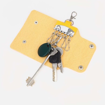 Key on the buttons, length 11 cm, 7 carabiners, yellow color-2