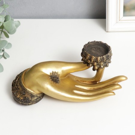 Polystone candlestick for 1 candle "hand with lotus" 9.4x21.5x7 cm-1