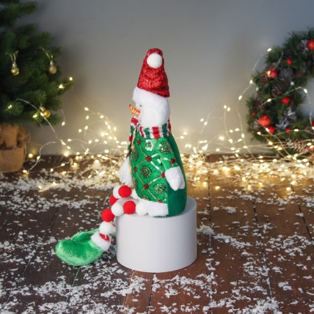 Soft toy "Snowman in a radiant suit and scarf" 49x19 cm, red-green-3