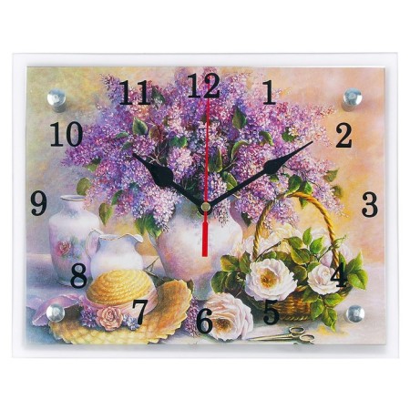 Carty clock is wall-mounted, interior "lilac in a vase", silent, 25 x 20 cm