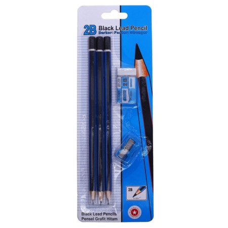 A set of black -graphic pencils 3 pieces, sharpener, eraser
