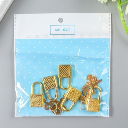 Lack with a key for a casket metal set 5 pcs C286 gold 3.1x1.7 cm-2