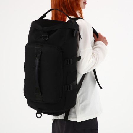 A backpack-samka with a zipper, 4 outer pockets, a shoe compartment, black color-7