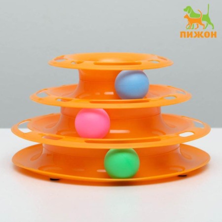 Game complex "Piggon" for cats with 3 balls, 24.5 x 24.5 x 13 cm, orange