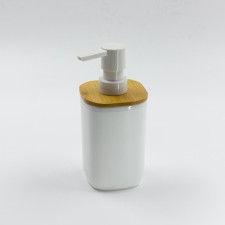 Joy Home liquid soap dispenser, plastic, white with bamboo