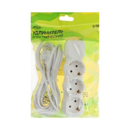 Extension cord Luazon Lighting Eco, 3 sockets, 4.5 m, 10 A, 2200 W, PVS 3x0.75 mm2, with salary, white-4