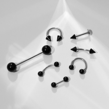Piercing Set "Hardcore", 6 species, black color in silver-1