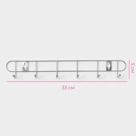 The hanger wall -mounted on 6 hooks of the share "Summer", 33 × 3.5 × 5 cm, silver color-2
