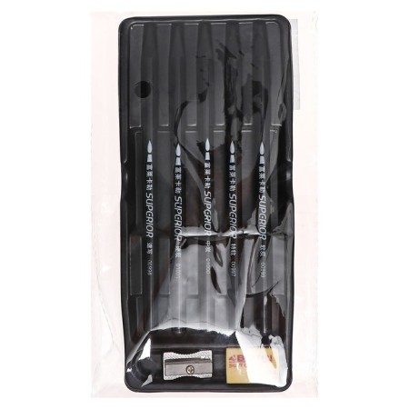 Pencils are whole, black 5 pieces + eraser + sharpener-5