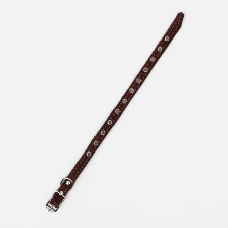 Leather collar on synthetic winterizer, dimensionless, 37 x 1.5 cm, Osh 21-31 cm, brown-2
