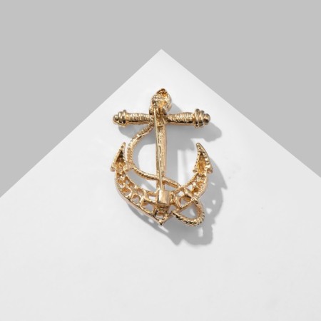 Brooch "Anchor" with beads, white color in gold-1